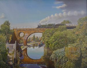 Treinovergang, 2008 door Kevin Guild of Railway Artist Parrish